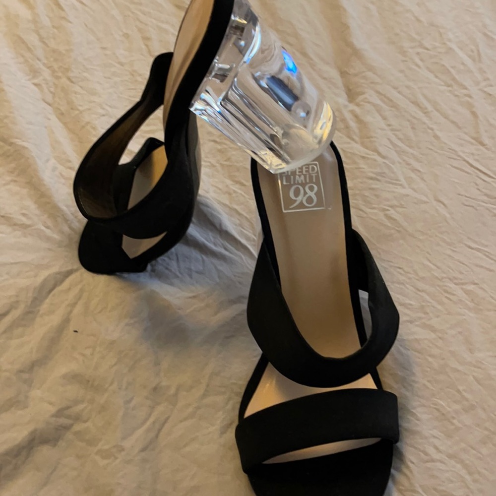 Slip on sandals with lucite heel
